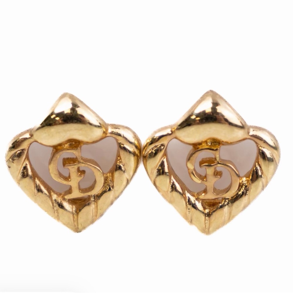 Christian Dior Gold CD logo Heart Earrings